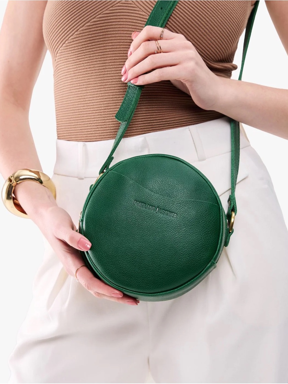 NWOT Portland Leather Green Round Crossbody Bag, sz Small - Picture 7 of 9